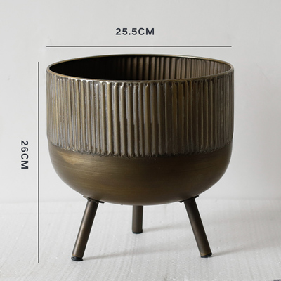 American industrial antique bronze metal flower pot planter: large