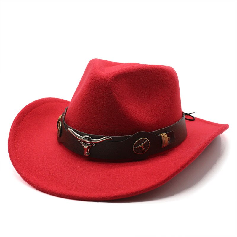 Cabeza de Vaca sombrero de Cowboy del oeste de sombrero de lana hombres borde Grande Tapa
