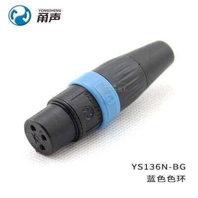 Genuine YONGSHENG (NEUTRIK) YS136N-B Black nickel plated cannon XLR three-core balanced cannon female plug with Color Ring: BLUE