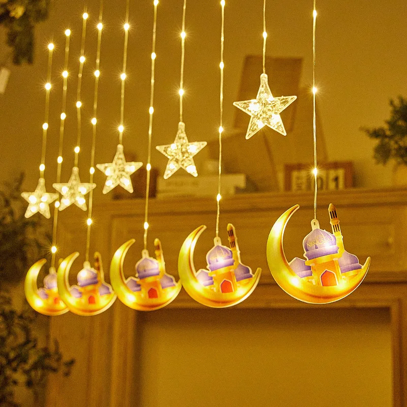 Cortina de estrellas LED de 4M, luz decorativa, castillo de Luna, cadena de luces, luz colorida, cadena de luces intermitentes llena de estrellas, decoración de habitación