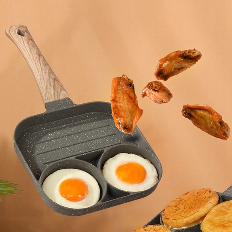 Practical 2-Hole Fried Egg Pan With Wooden Handle For Gas Stove And Induction Cooker Non-Stick Coating Pancake Maker Fried Egg P