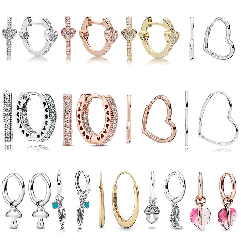 925 Sterling Zilveren Asymmetrische Alluearring Hart Spirituele Veren Kleine Harten Van Pan Earring Voor Vrouwen Mode-sieraden