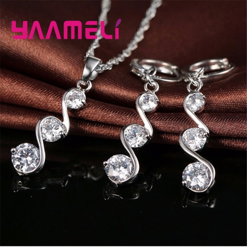 Originele 925 Sterling Silver Wedding Engagement Sieraden Sets Voor Vrouwen Meisje Dames Hanger Ketting Oorringen