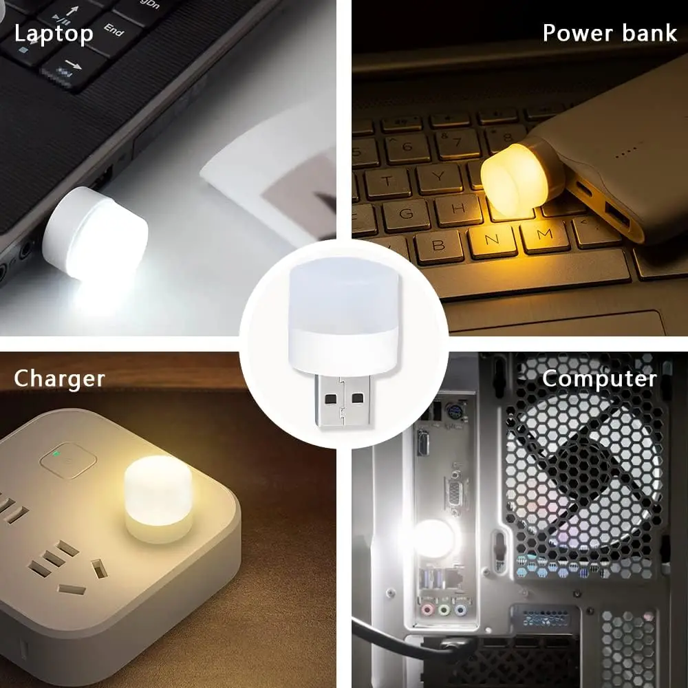 Mini luce notturna USB Protezione per gli occhi bianca calda Lampada da lettura per libri Spina USB Lampada da notte a LED per ricarica mobile per computer
