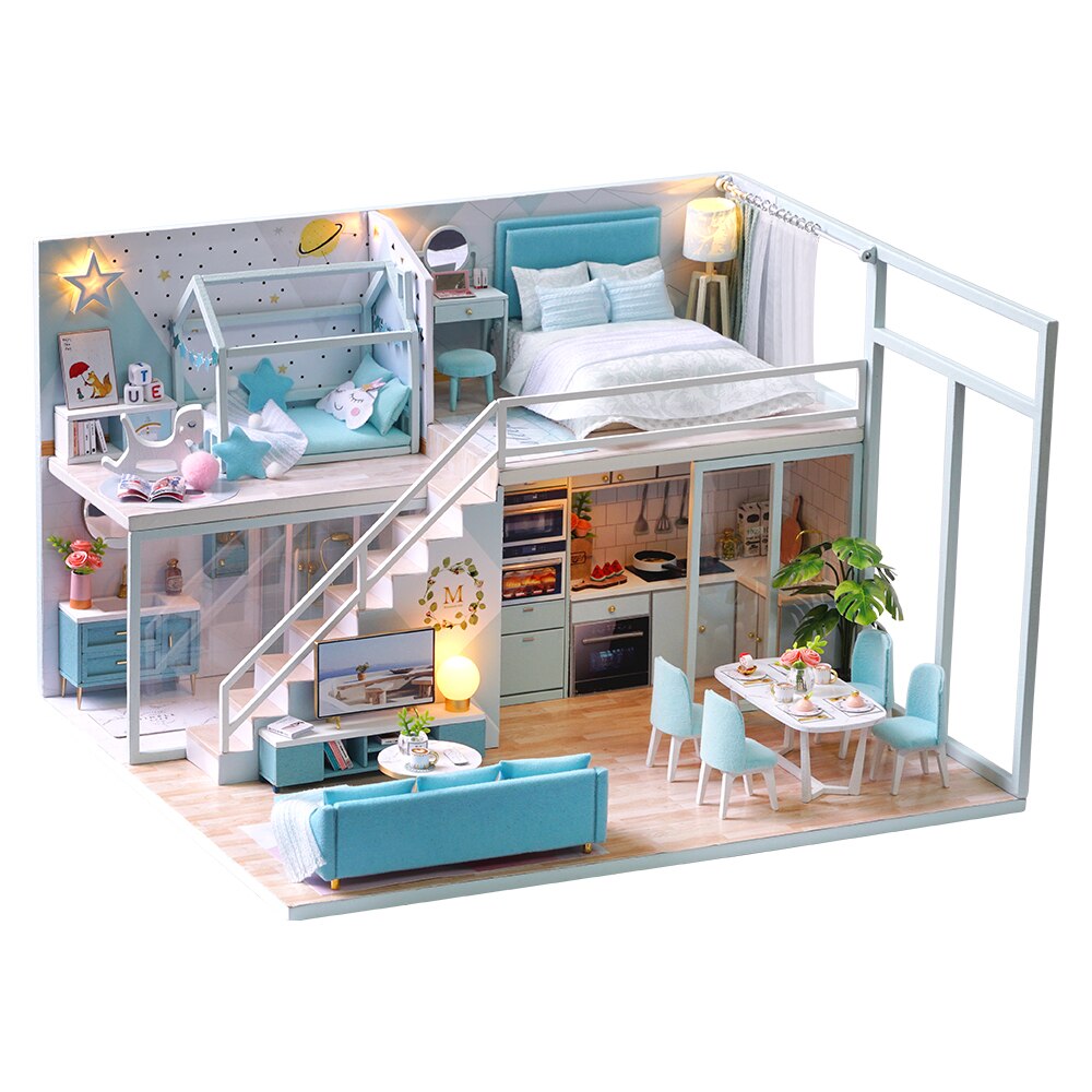 CUTEBEE Kit casa delle bambole fai-da-te casa delle bambole in legno Kit di mobili per la casa in miniatura giocattoli per bambini regalo di natale L23: L28A