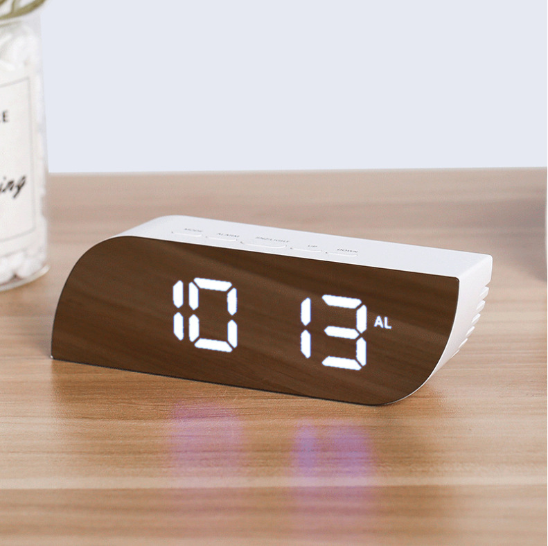 LED Digital Electronic Desktop Clock Snooze Mirror Alarm Clock Time Temperature Display Home Decorations: White  White case