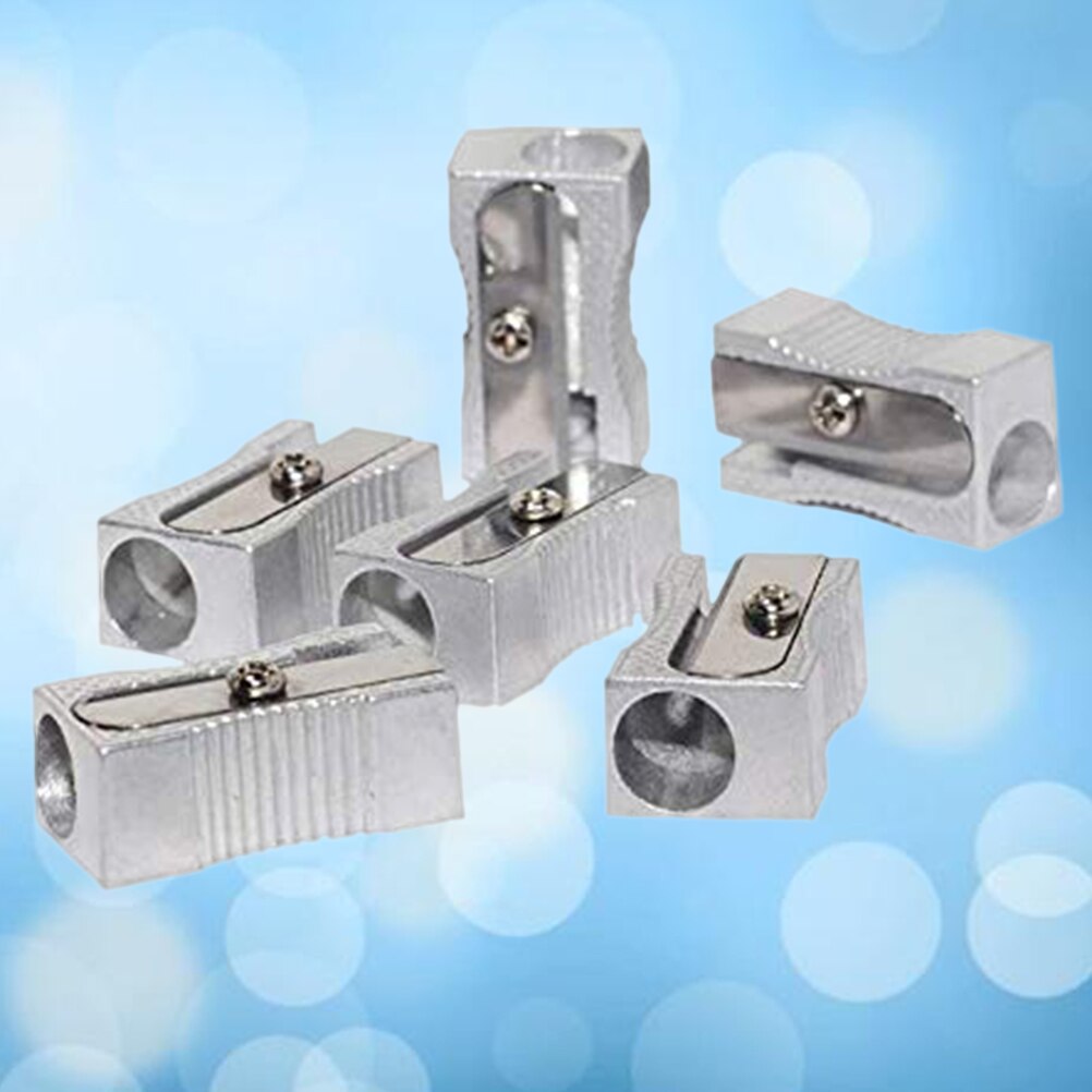 10PCS Dual Pencil Sharpener Pocket Aluminium Alloy Metal 1-Hole Steel Rectangular Small Sharpeners (Silver)