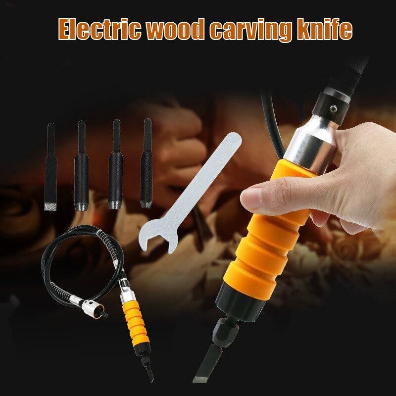 Electric Chisel Carving Tool Wood Carving Machine Woodworking Chisel with 5 Blades Hand Tool P7Ding