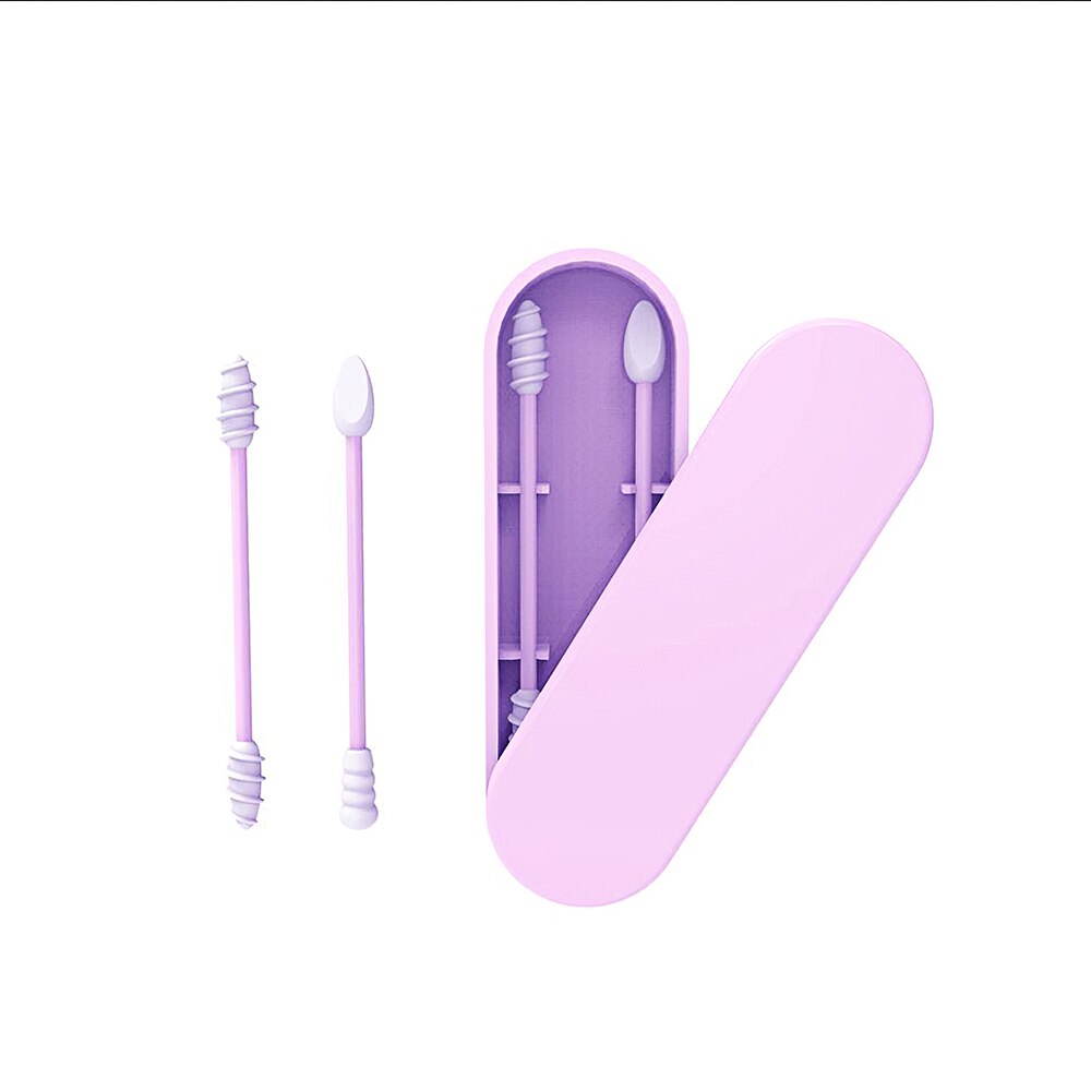 Coton-tiges réutilisables en Silicone, 4 pièces, bâtonnets avec miroir pour le nettoyage des oreilles, cosmétiques: Pink C