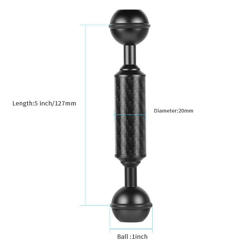 -Carbon Fiber Float Extension Arm 1 Inch Dual Ball Diving Camera Photography D20Mm 5 Inch Light Underwater Buoyancy Tripod