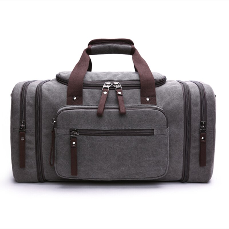 Sac à main en toile pour hommes, grande capacité, sacs de voyage, sacs de week-end, sacs à bandoulière multifonctionnels pour la nuit: GRIS