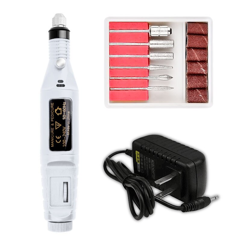 1pcs Electric Nail Drill Machine USB Charging Manicure Machine Nail Art Pen Pedicure Nail File Pedicure Drill Set: US PLUG white