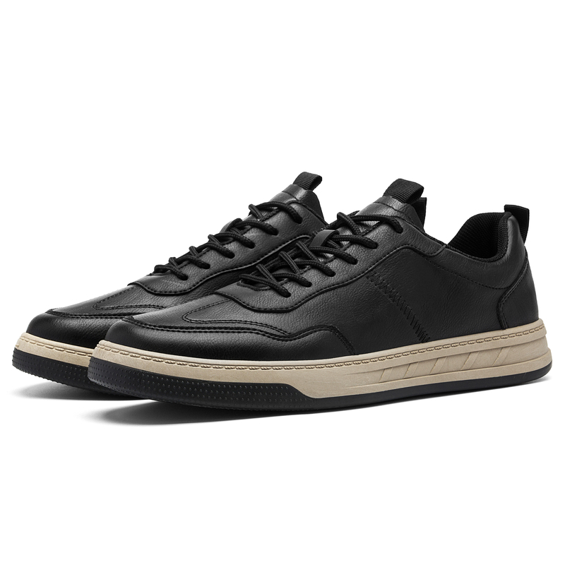 Męskie obuwie PU skórzane Skateboarding czarne buty trampki gruba podeszwa buty z cholewami męskie buty sportowe Zapatillas Hombre: Black / 6.5