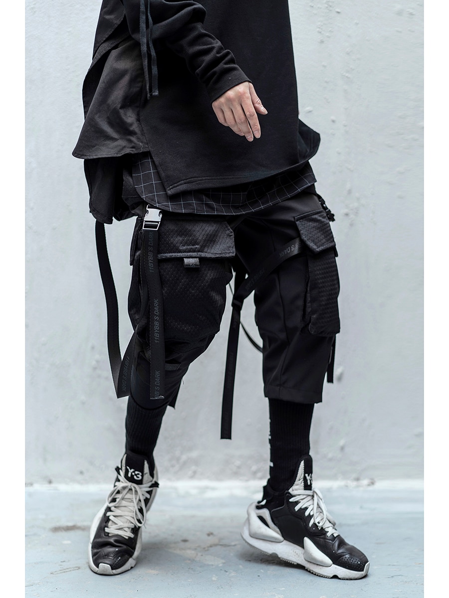 Techwear cargo bukser mænd sort japansk streetwear jogger
