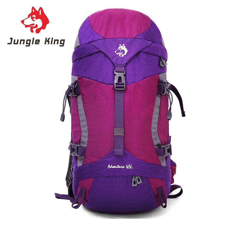 Jungle king udendørs stor kapacitet bærbar bjergbestigningstaske camping rygsæk mænd kvinder skuldertaske engros 45l: Lilla farve