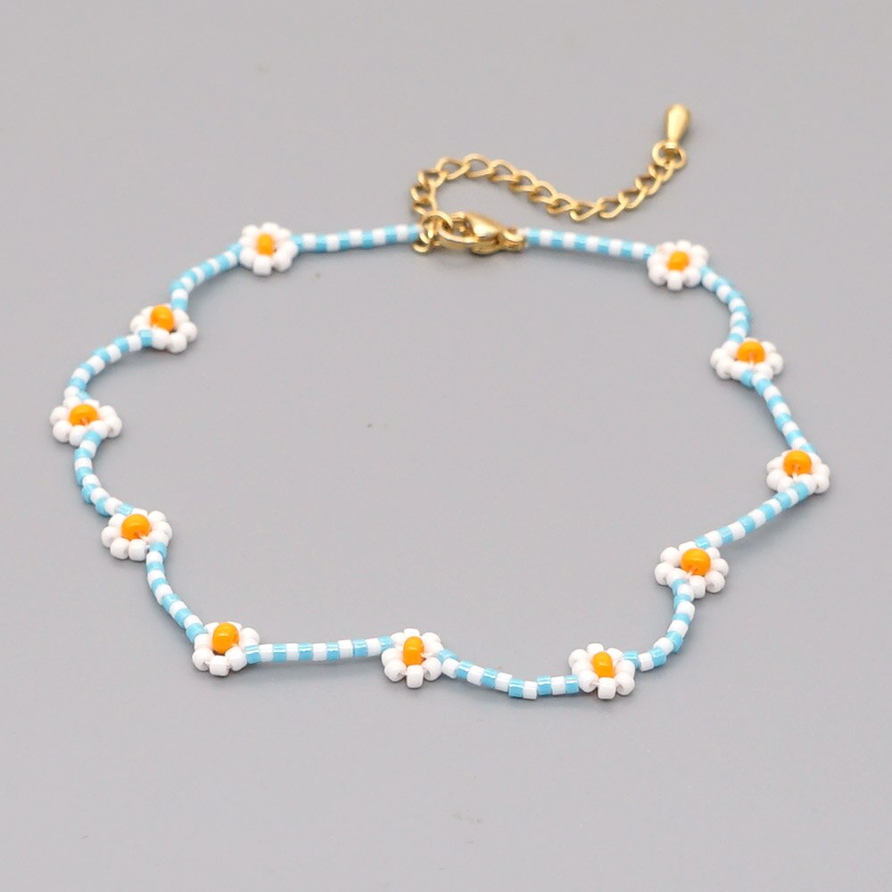 gehen2Boho Boho Distel MGBDB Schwarz Und Weiß Reis Perle Fußkettchen Füße Mädchen Knöchel Körper Schmuck Fußkettchen Für Frauen: MI-A200001B