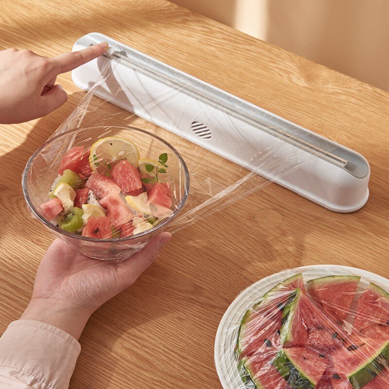 Punch-Gratis Vaststelling Eten Wrap Dispenser Cutter Met Glijbaan Cutter Verstelbare Vershoudfolie Snijder Folie Opslag Houder Keuken Tool