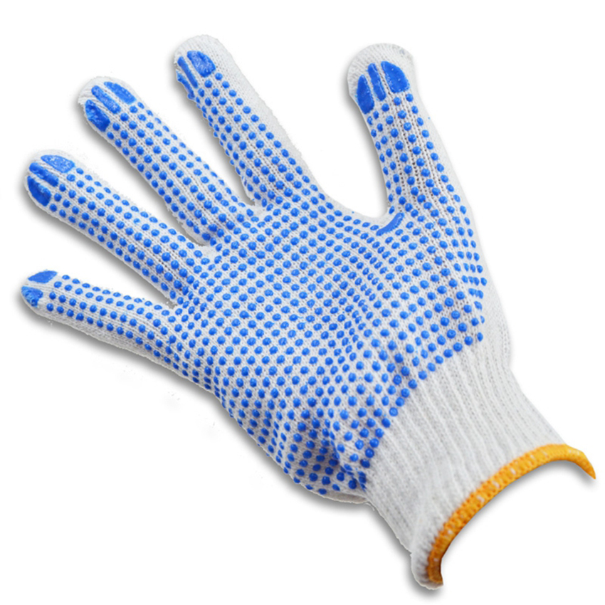 1 Paar Katoenen Garen Praktische Anti-Slip Handschoenen Antislip Veiligheid Arbeid Handschoenen Gele Stippen Gezellige Werken Huishouden handschoenen Voor Tuin