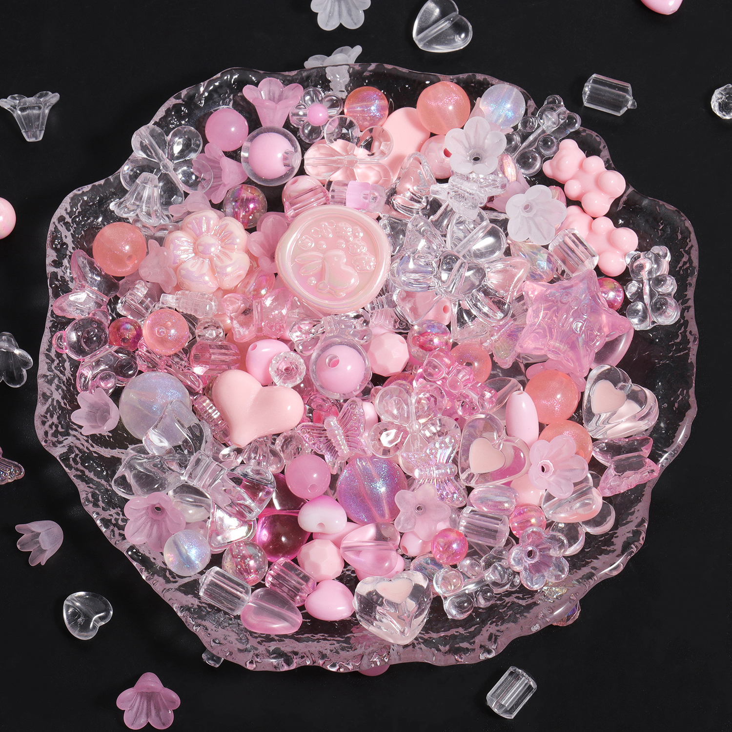 50g Color rosa mezcla aleatoria cuentas acrílicas arco corazón flor cuentas para cadena de teléfono DIY pulsera hecha a mano accesorios para hacer joyas: Blanco