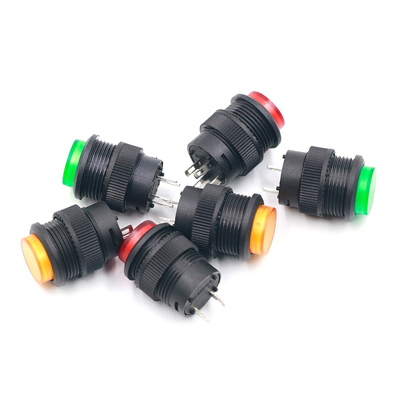 5PCS self-lockin 16MM Latching/Momentary push button switch with 5Color LED lighting 4Pin R16-503/AD R16-503/BD