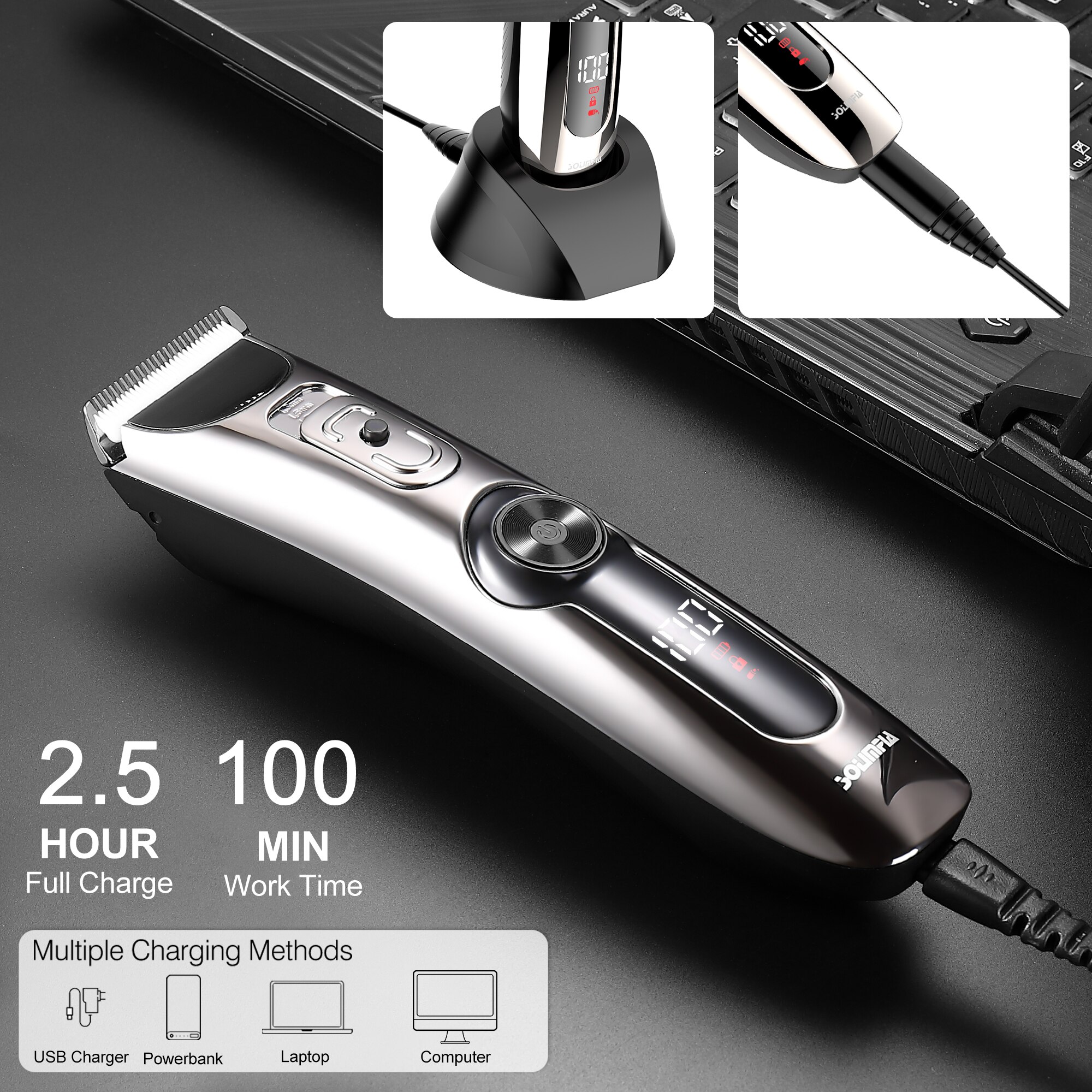 Solimpia Hair Clippers Men  Washable Electric Clipper Adult Hair Machine Grooming Kit With Hairdressing Cape