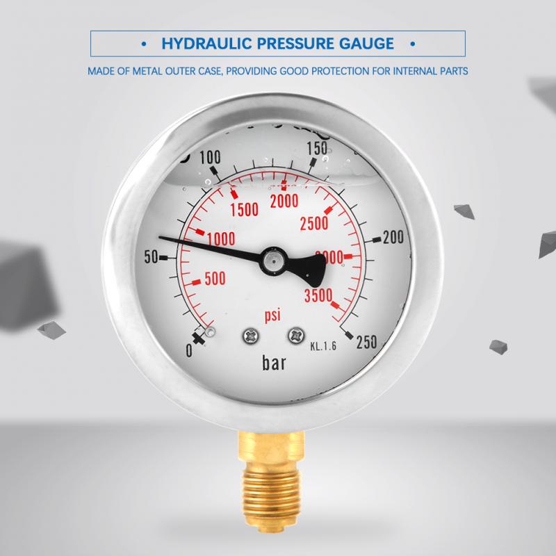 0-250Bar 0- 3750PSI G1/4 63mm Dial Hydraulic Water Pressure Gauge Meter