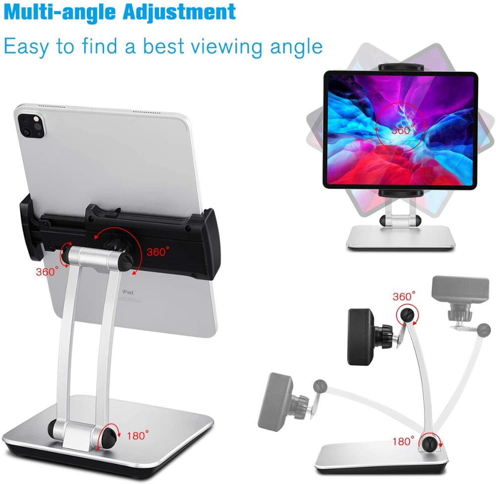Tablet Stand Holder Adjustable, Folding 360° Swivel Desk Mount Cell Phone Bracket Support 4.7"-12.9" Display Tablets/Phones