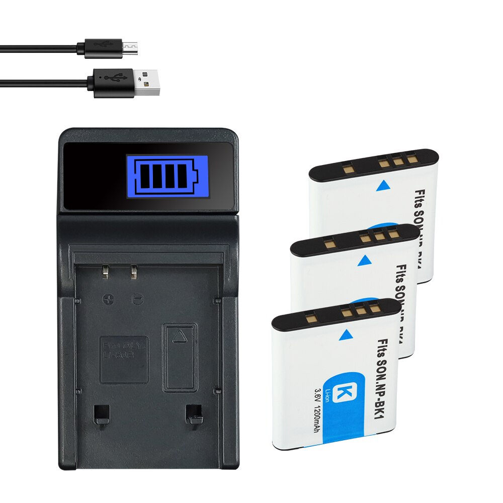 NP-BK1 NP BK1 Batterie Ladegerät Für SONY S750 S780 S950 S980 W190 W370 W180 DSC-S950 NPBK1 Kamera Batterie NPBK1 1200mAh: 1Charger 3Battery