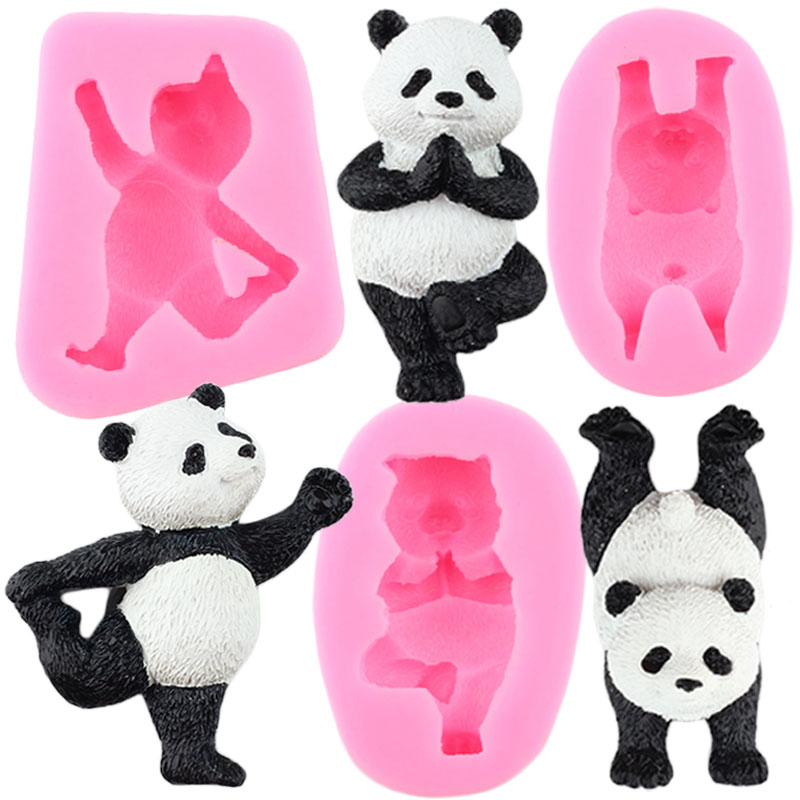 Yoga Panda Silicone Mold Baby Birthday Cupcake Topper Fondant Molds DIY Cake Decorating Tools Clay Cookie Candy Chocolate Mould