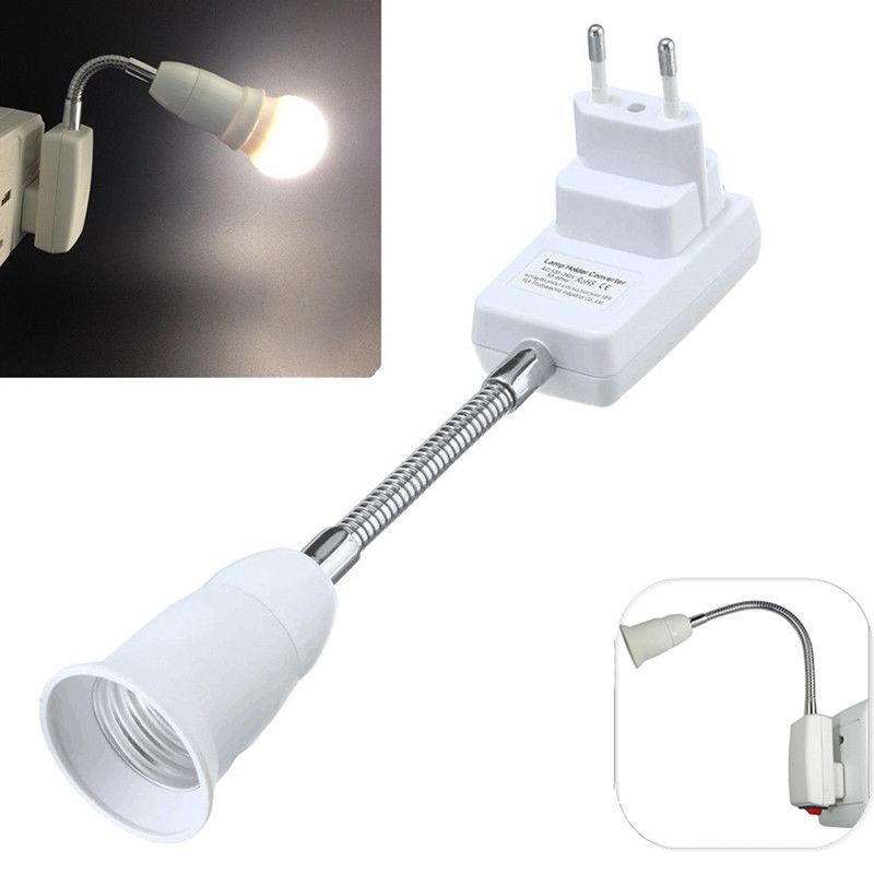 Flexible E27 Light Lamp Bulb Adapter Extend Extension Converter Wall Base Holder Screw Socket Switch EU Plug