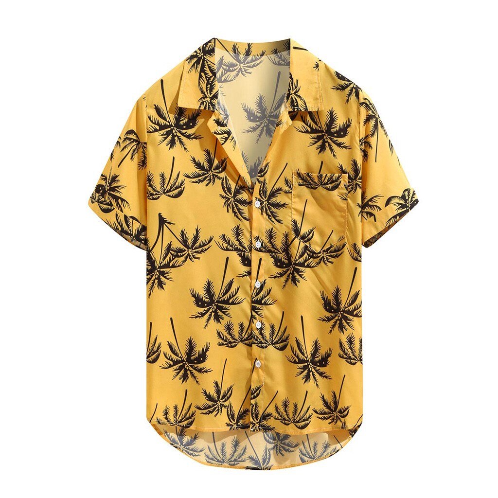 Mænds skjorte herre trykte hawaiianske løse strandtøj kortærmet afslappede knapper skjorte m -3xl hauts pour hommes plus størrelse: M