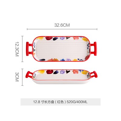 Japanese-style Art Ceramic Binaural Baking Tray Microwave Oven Dedicated Home Kitchen Baking Cheese Plate Western Food Tableware: D