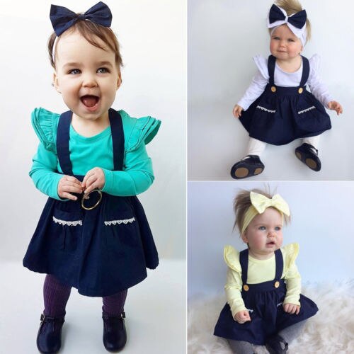 Newborn Baby Girl Autumn Brace Overalls Party Sleeveless Skirts 6M-3Y