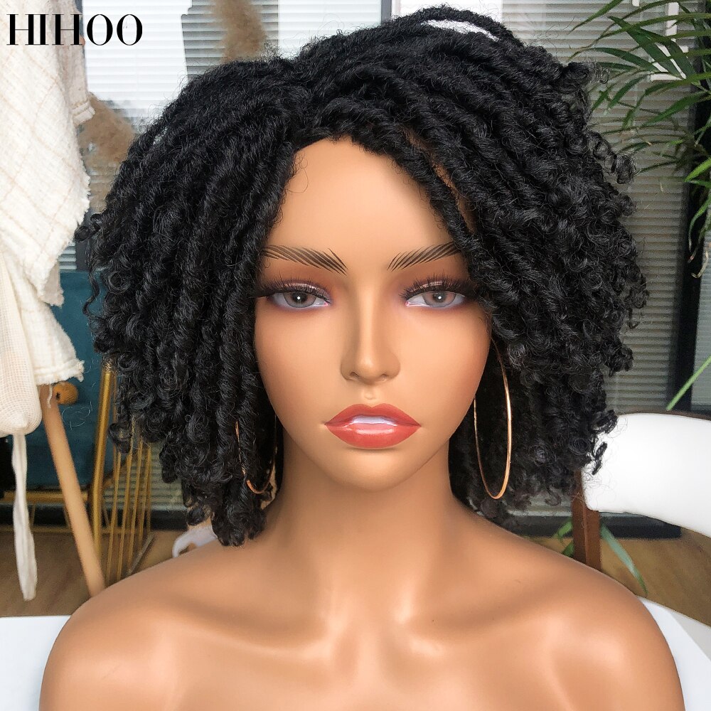 14‘’ Dreadlock Short Curly Wig With Bangs For Black Women Soft Synthetic Natural Hair Wigs Ombre Crochet Twist Hair Wigs Daily