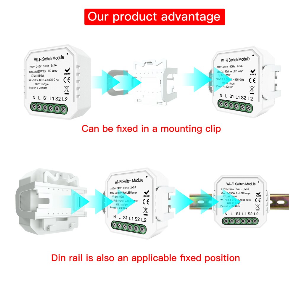 KKMOON 220-240V WIFI Intelligente Licht Schalter DIY Unterbrecher Modul APP Fernbedienung 2 Gang 2 Weg 2 * 5A