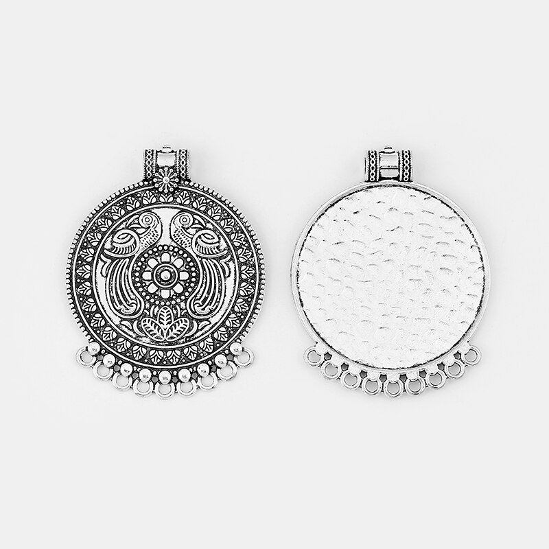 2pcs Ethnic Large Pendant Jewelry Embossed Flower Boho Bohemia Necklace Pendant Connector For Tassel Pendant Jewelry Findings