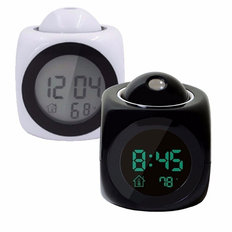 LCD Projection LED Display Time Digital Alarm Clock Talking Voice Prompt Thermometer Snooze Function Desk Wall Projection Clock