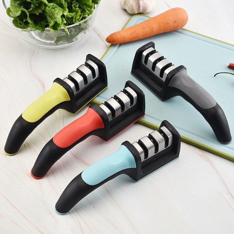 Red Three-stage Knife Sharpener Knife Sharpener with Replaceable Blade Hand Tool Sharpening Kitchen Knives and Scissors Home