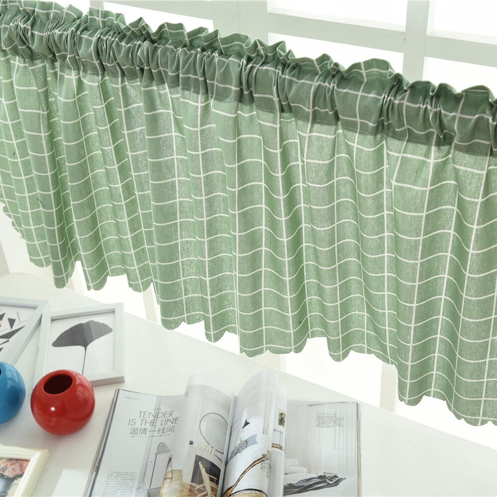 Cenefa de rejilla a rayas para ventana, faldones de cortinas opacas, cortas, semitransparentes, de bolsillo, para Cocina