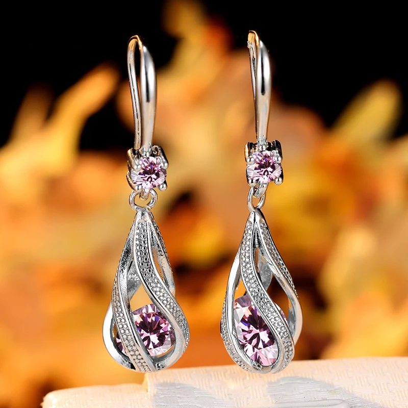 Delicado zircônia cúbica gancho clipe brincos lanterna design multi cor pedra gota brincos material de cobre chique jóias para mulher: Marrom Avermelhado