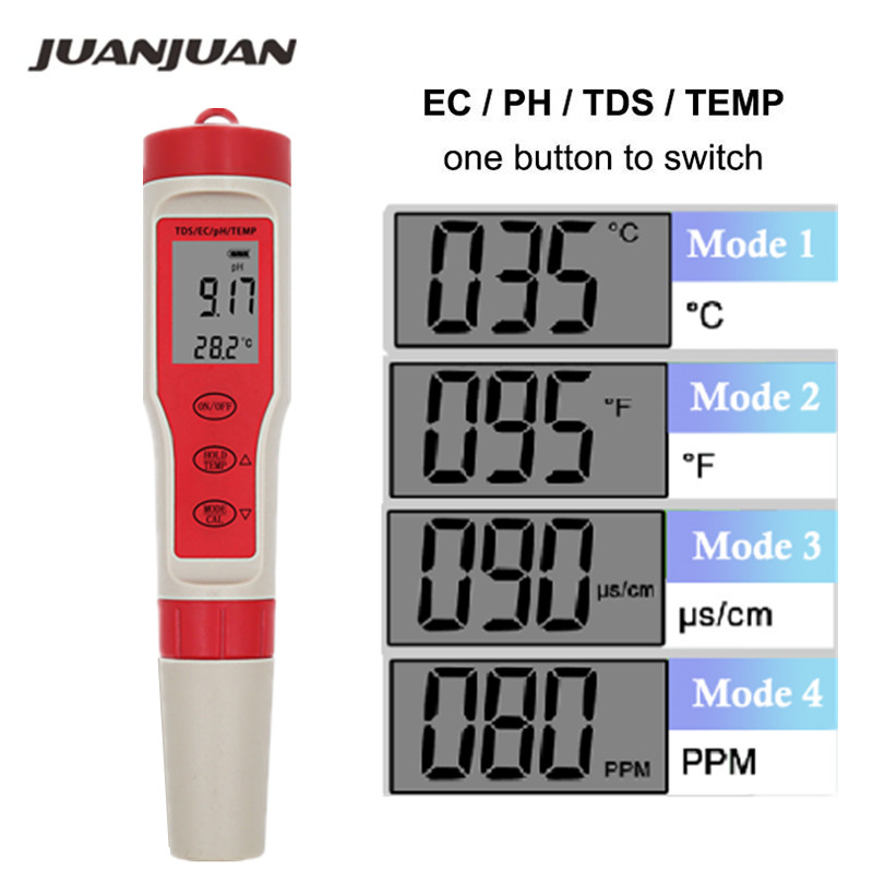 Digital Water Tester PH/TDS/EC/Temperature Meter 4 in 1 Water Monitor Tester Kit for Pools Drinking Water