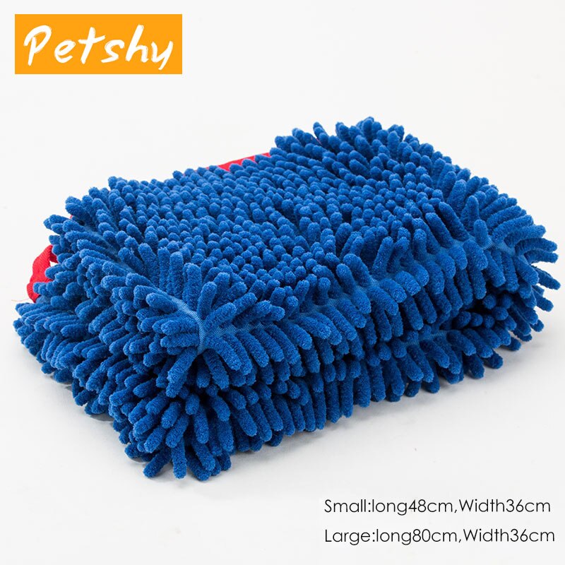 Petshy 36x80/36x48cm Pet Dog Bath Towel Soft Super Absorbent Puppy Cat Drying Towel Chenille Towel Products For Dogs Cat: Blue / 36x48cm