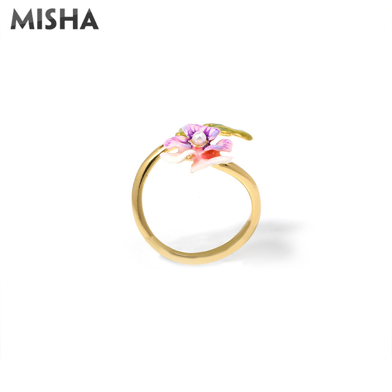 MISHA Enamel Glaze Rings For Women Pansy Flowers Open Rings Ajustable Jewelry Trendy Friend