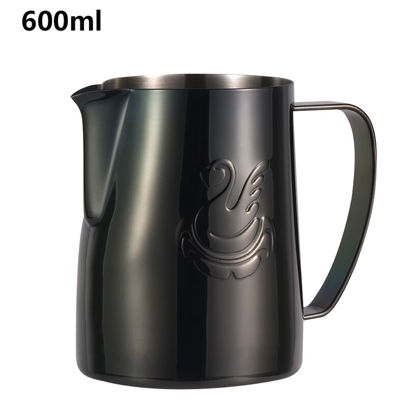 JIBBI Milk Steaming Frothing Pitcher Stainless Steel Non-Stick Milk Jug Pull Flower Cup Perfect for Coffee Cappuccino Latte 600: Black Shiny