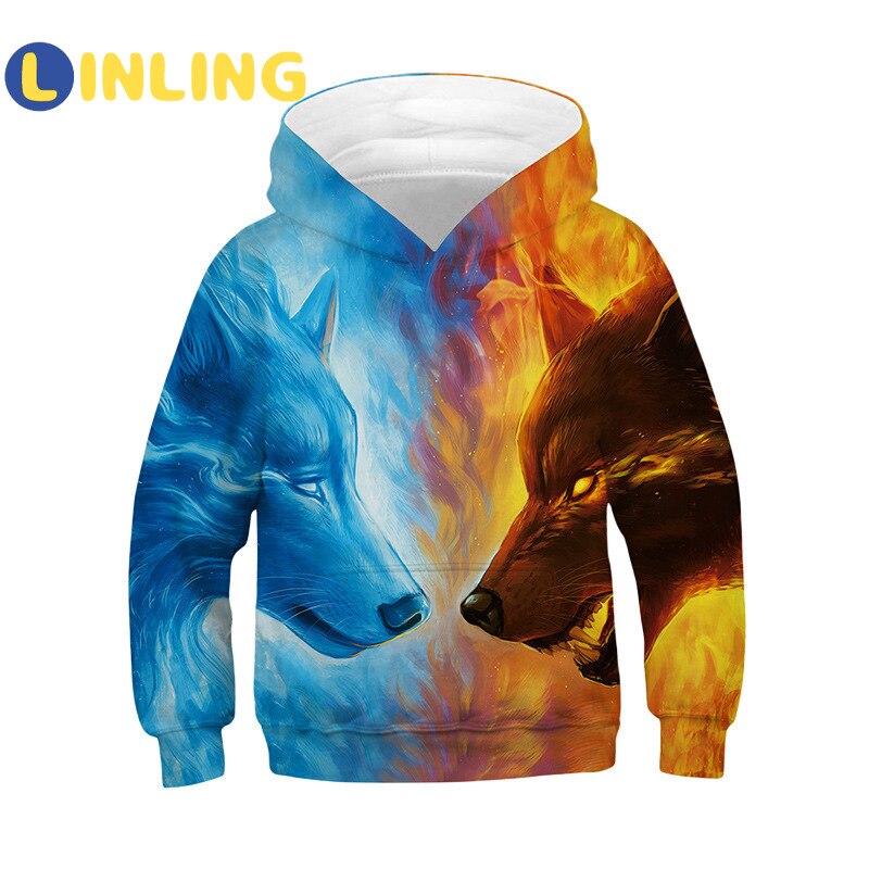 Linling lente- en herfsthoodies voor jongens 3d digitaal bedrukte wolf casual kinderjas polyester jongensjas kinderkleding  p527