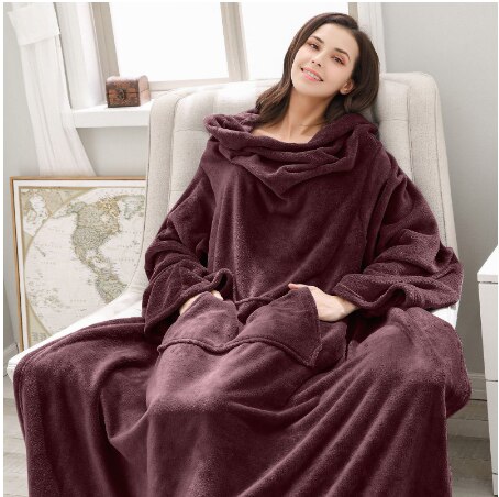 Warme Deken Lange Coral Fleece Deken Met Mouwen Coral Fleece Pocket Deken Volwassen Winter Wassen Flanel Dekens Gewaad