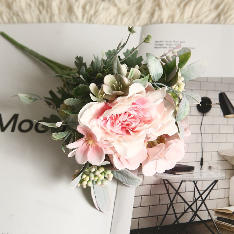 1 Strauß Kamelie Künstliche Pfingstrose Rose Blumen Seide Gefälschte Flores Hochzeit Tafelaufsatz Blume DIY Heimat Garten Party Dekor: Rosa