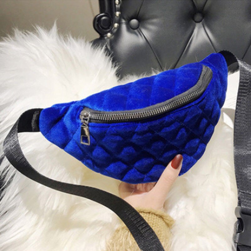 neue Stil Frauen Bum Tasche Fanny Pack Taille Gürtel Beg Telefon Fall Gürtel Geld Geldbörse Nieten Tasche Flanell Solide dame Zipper Tragbare: Blau