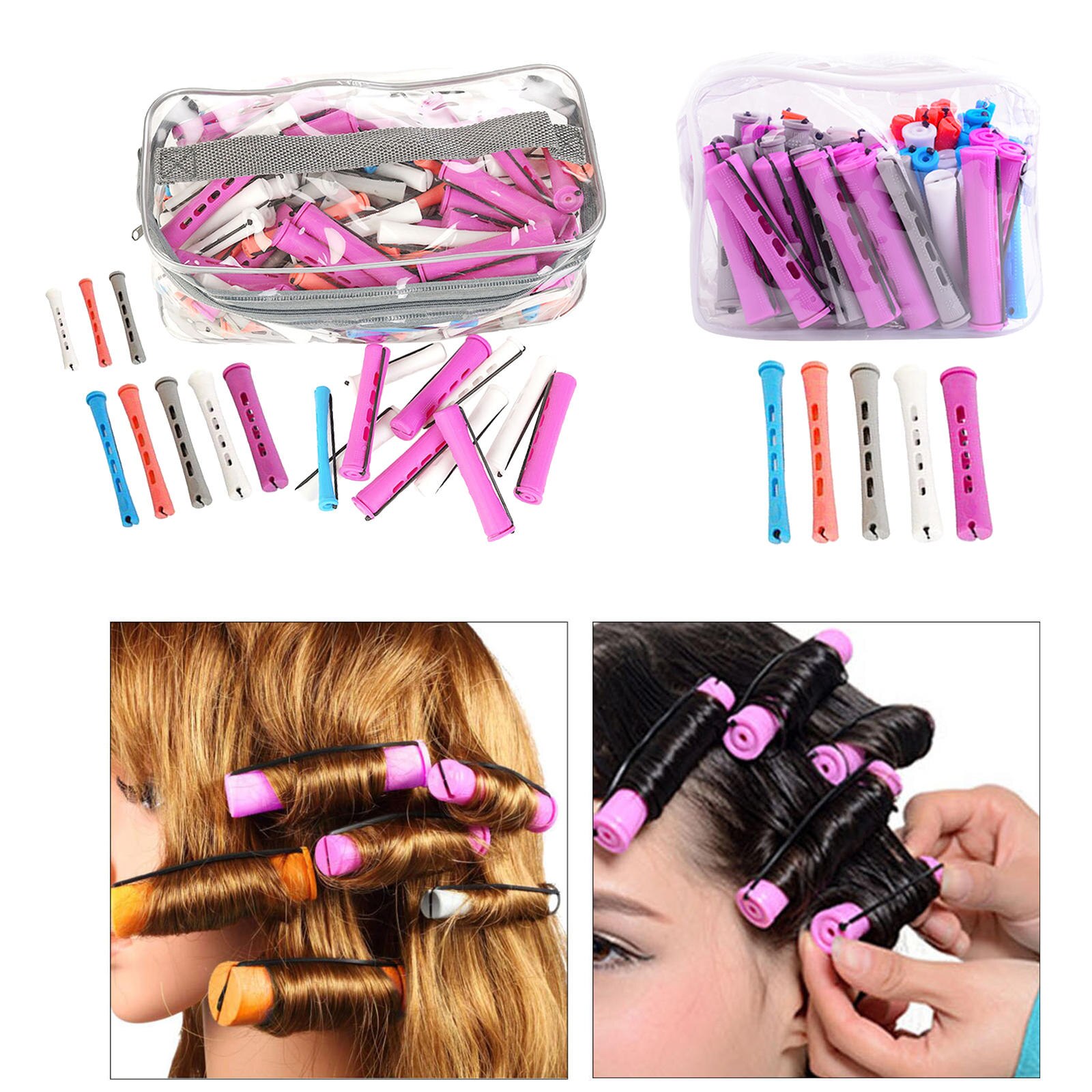 Perm Rods Hair Rollers Straight Heatless with Rubber Band Non-Slip Elastic Curly Wavy Rod for Kit Curly Wavy Rod No Heat