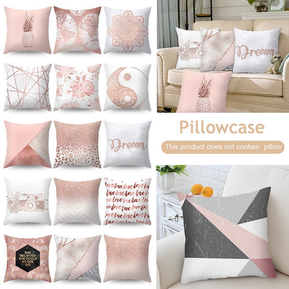 Rose Gold Polyester Geometric Pillowcase Square 45x45cm Cushion Cove Soft Bedroom Decorative Throw Pillow Cover
